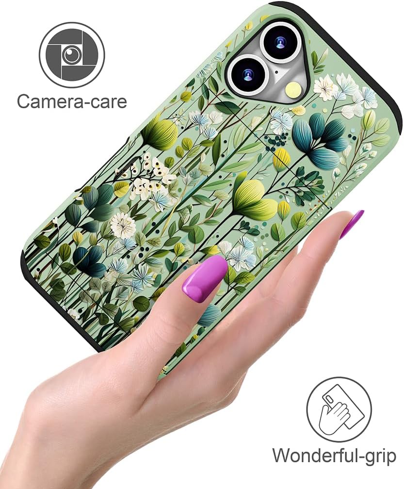 Size iPhone 16 Color Green Compatible for iPhone 16 Plus Case Cute with Card Holder Shockproof Slim Slot Phone Wallet Cover for Women/Green Leaves Botanical Flower Plants Tropical